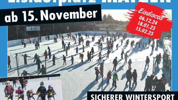 Unser Eislaufplatz in Matzen lädt auch heuer ab 15. November 2024 wieder zum Winterspaß für die ganze Familie ein.